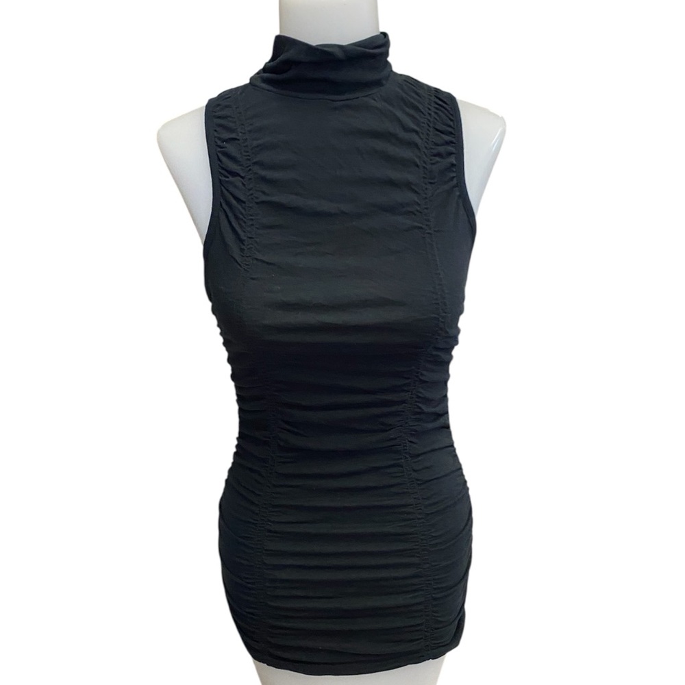 Derek Heart Black Sleeveless Mock Neck Ruched Stretch‎ Fitted Top Women's Size M